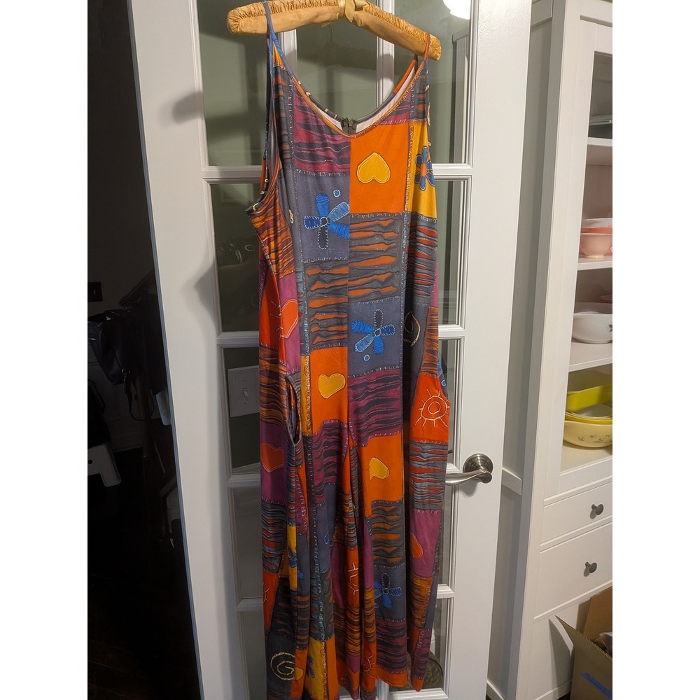 Boho Patchwork Print Wide Leg Jumpsuit Overalls with Pockets 3XL Multi Color